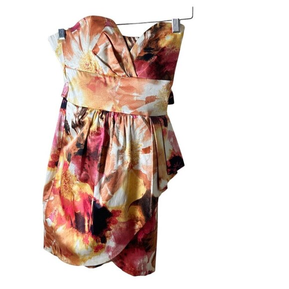 SPEECHLESS FLoral Satiny Strapless Mini Dress Size 3 - Picture 1 of 9
